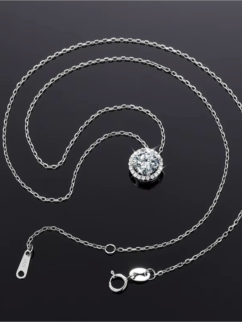 Moissanite Sterling Silver Clear Crystal Pendant Necklace